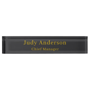 Matte Black Gold Professional Plain Modern Elegant Desk Name Plate