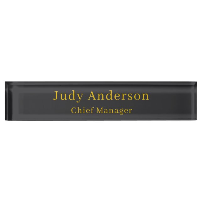 Matte Black Gold Professional Plain Modern Elegant Desk Name Plate (Front)