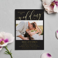 Matte Black Gold Script Photo Double Sided Wedding