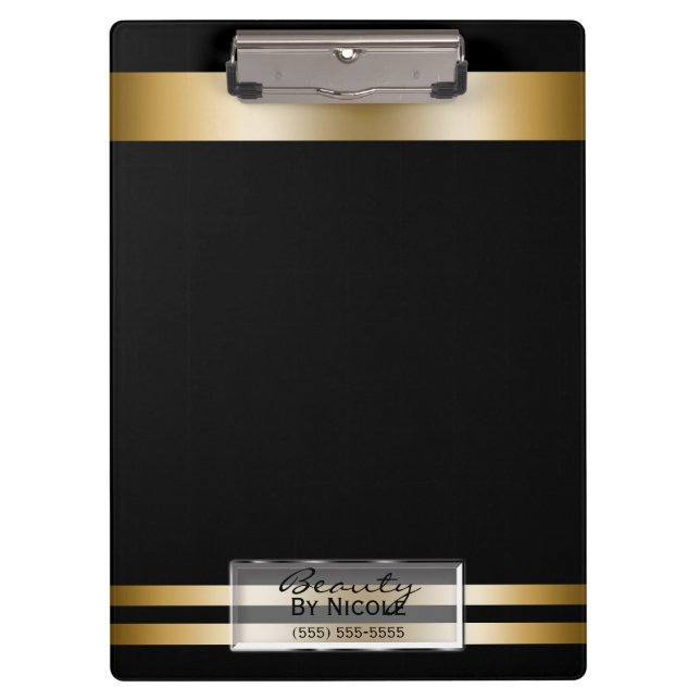 Matte Black Gold Shine Elegant Glam Personalized Clipboard (Front)