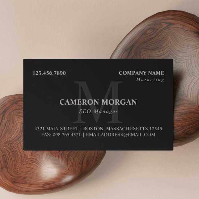 Matte Black Gray Monogrammed Professional Business Card (Creator Uploaded)