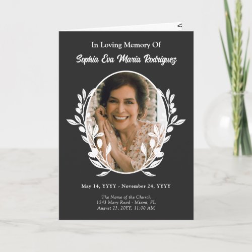 Matte Black Greenery Frame Photo In Loving Memory Program