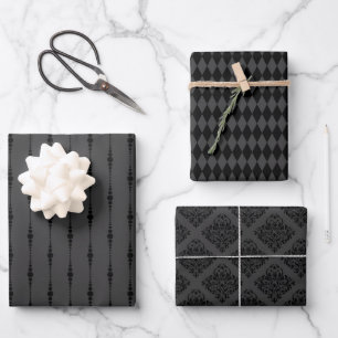 Matte Black & Grey Aesthetic Pattern Wrapping Paper Sheets