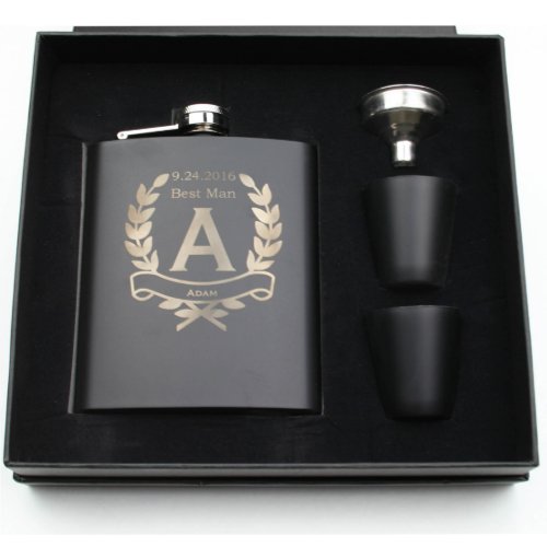 Matte Black Groomsman Best Man Flask Gift Set