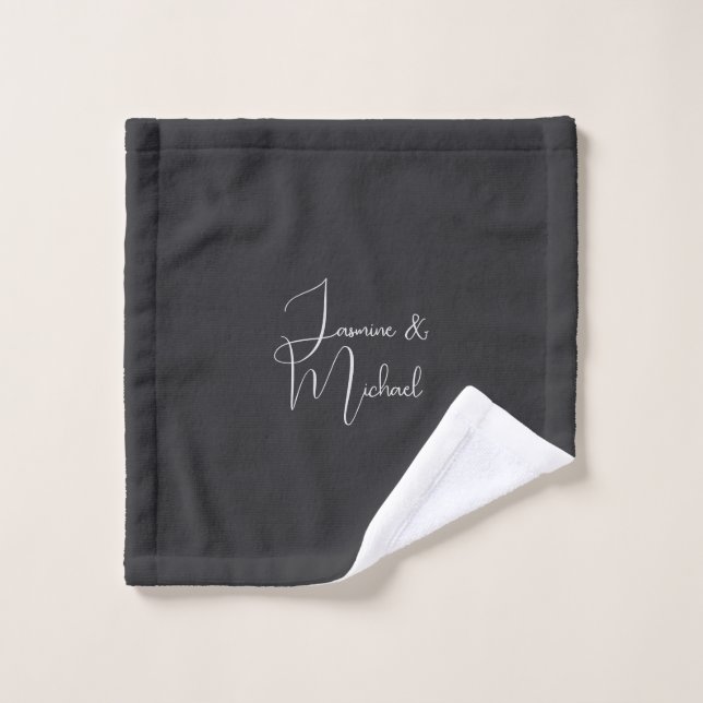 Matte Black Handwriting Couple Names Wedding Wash Cloth (Wash Cloth)