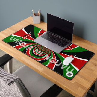 Matte Black Kenya Flag Umoja ni Nguvu | Sleek Dark Desk Mat
