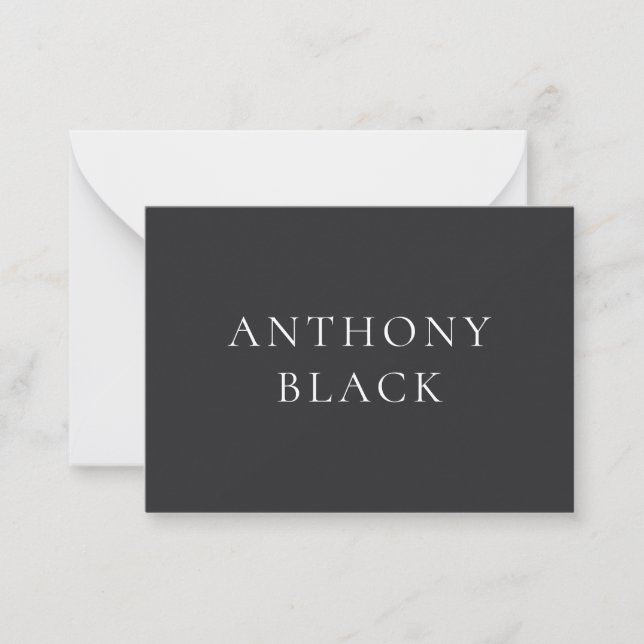 Matte Black Minimalist Plain Elegant Classical Note Card (Front)