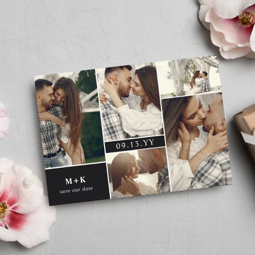 Matte Black Modern Initials Photos Save the Date