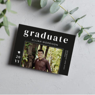 Matte Black Modern Typography Photo Graduation Invitation