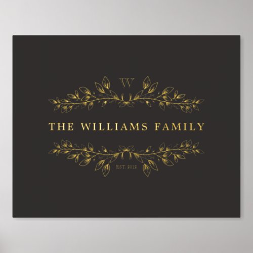 Matte Black Monogrammed Hand_Drawn Half Wreath Foil Prints