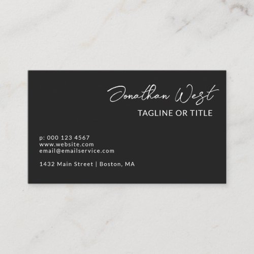 Matte Black Name In Signature Script One Sided Business Card