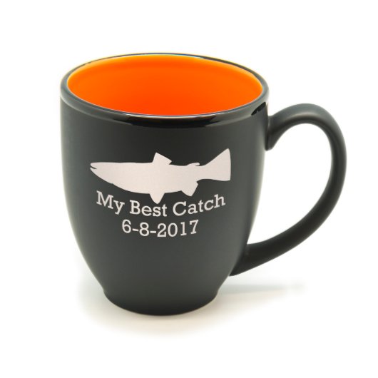 Matte Black & Orange "Best Catch" Bistro Mug  (Front)