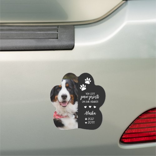 Matte Black Paw Prints On Our Hearts Pet Photo Car Magnet