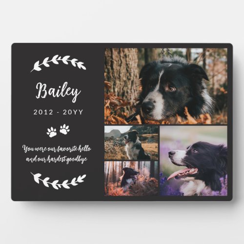 Matte Black Paws  Greenery 4 Photos Pet Memorial Plaque