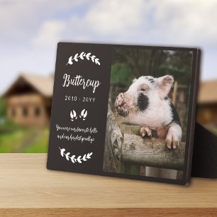 Matte Black Pig Hooves Greenery Photo Pet Memorial Plaque