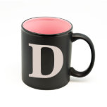 Matte Black/Pink Large Sand Etched Monogram Mug<br><div class="desc">High quality matte black exterior,  glossy rim,  with colorful interior mug. Customize with your custom text monogram to make it personal.</div>