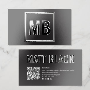 Matte Black Professional Modern Monogram UV Glossy Raised Spot UV Business Card
