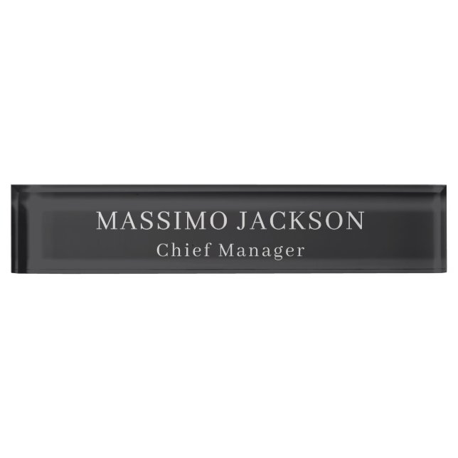 Matte Black Professional Plain Modern Elegant Desk Name Plate (Front)