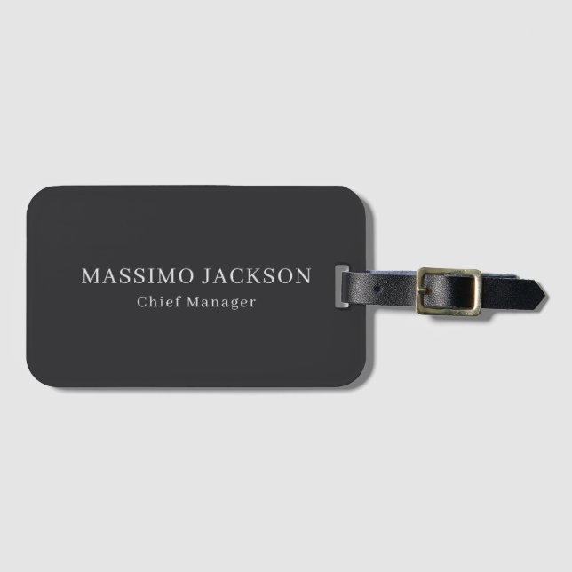 Matte Black Professional Plain Modern Elegant Luggage Tag (Front Horizontal)