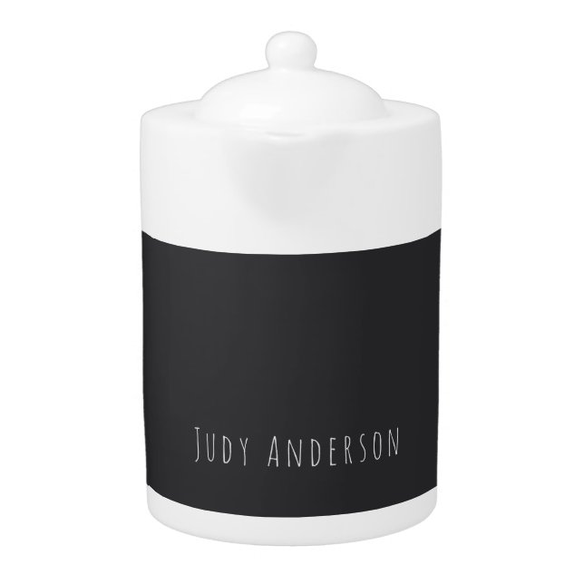 Matte Black Professional Plain Modern Elegant Name Teapot (Front)