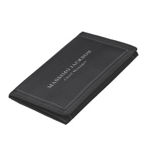 Matte Black Professional Plain Modern Elegant Tri-fold Wallet