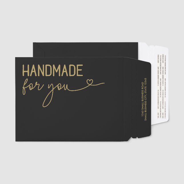 Matte Black Tan Handmade For You Swash Heart Envelope Mailers (Front & Back)
