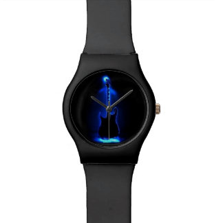 Matte Black Watch with Blue Foggy Guitar