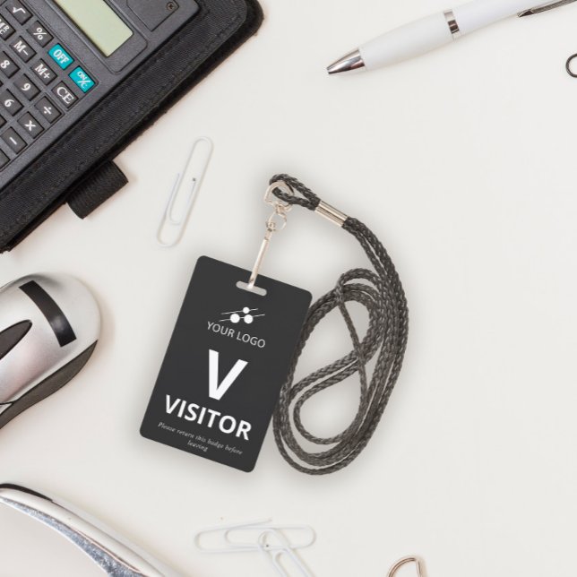 Matte Black White Add Your Logo Visitor Badge (Creator Uploaded)