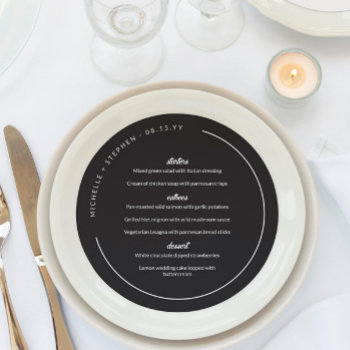 Matte Black White Curved Names Round Menu by Paperpaperpaper at Zazzle