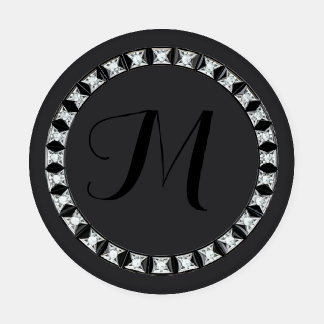 Matte Black with diamond frame luxury Monogram Coaster Set