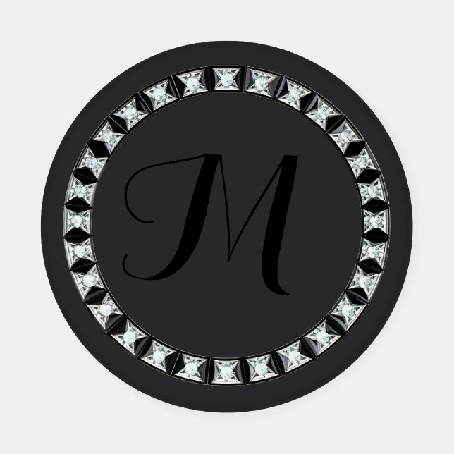 Matte Black with diamond frame luxury Monogram Coaster Set (Single)