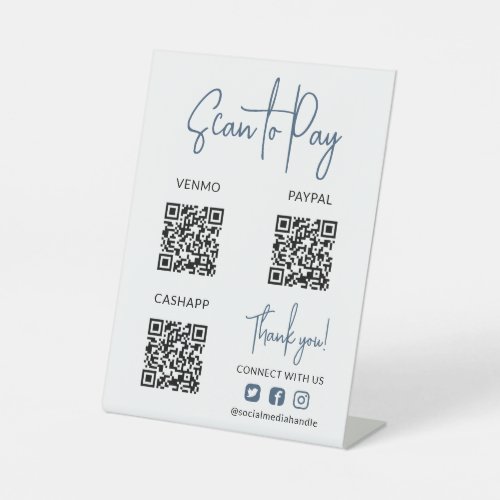 Matte Blue Scan to Pay QR Codes Social Media Icons Pedestal Sign
