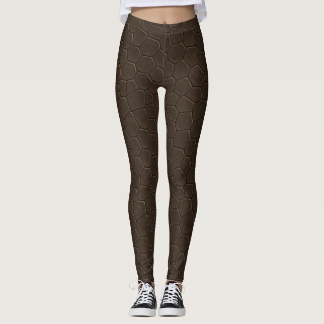 Matte Caiman Scale Pattern – Dark Rich Brown Leggings (Front)