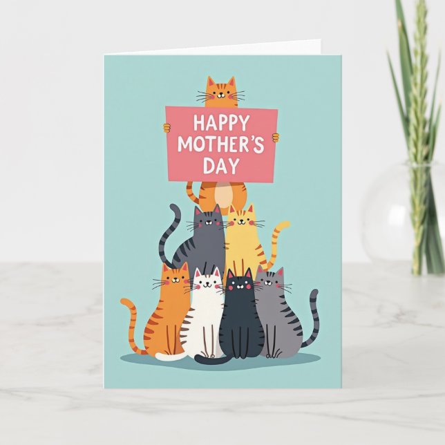 Matte Cheerful Cats Celebration Card (Front)