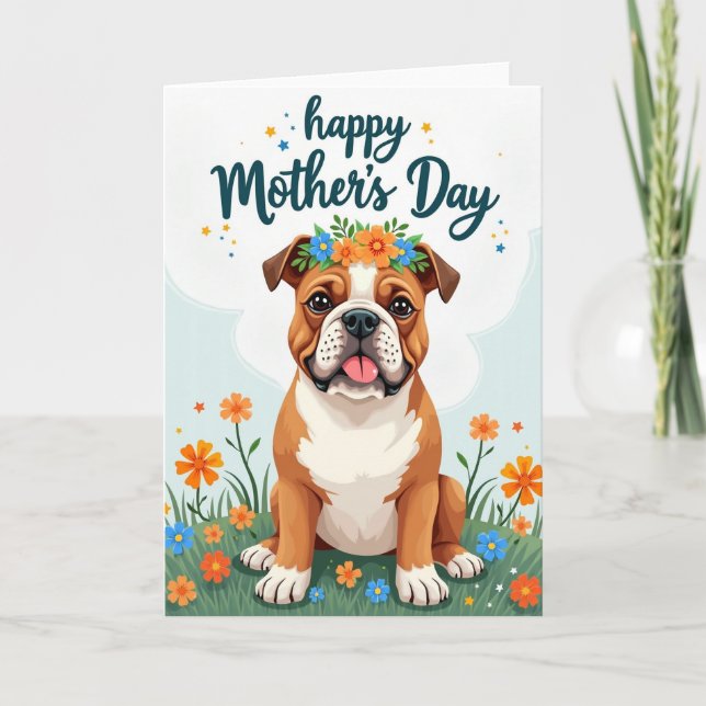 Matte Cute Dog Floral Wreath Card (Front)