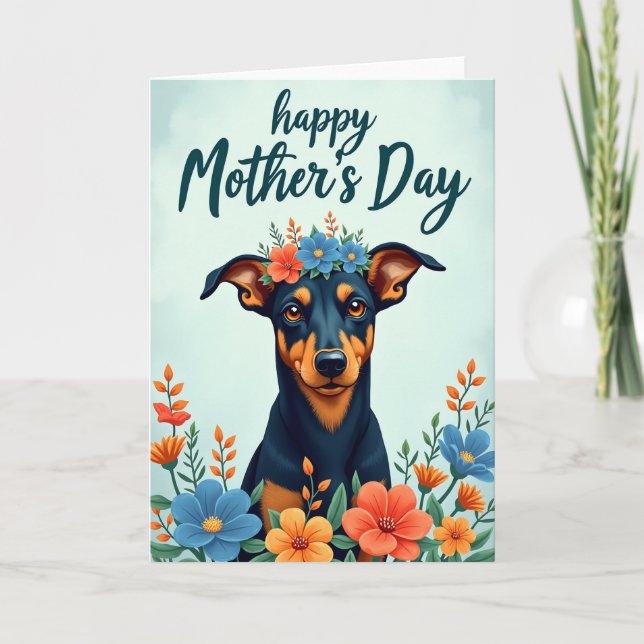Matte Dog Floral Mothers Day Card (Front)