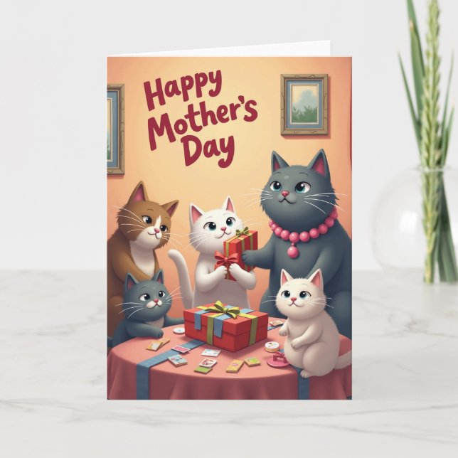 Matte Family Cats Mothers Day Card (Front)