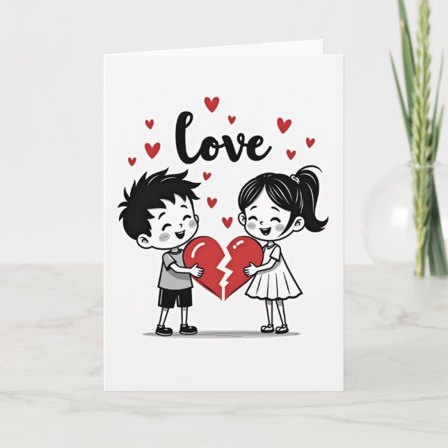 Matte Finish Red Hearts Love Card (Front)