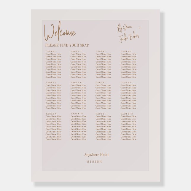 Matte frame wedding golden beige Seating Charts Foam Board (Front)