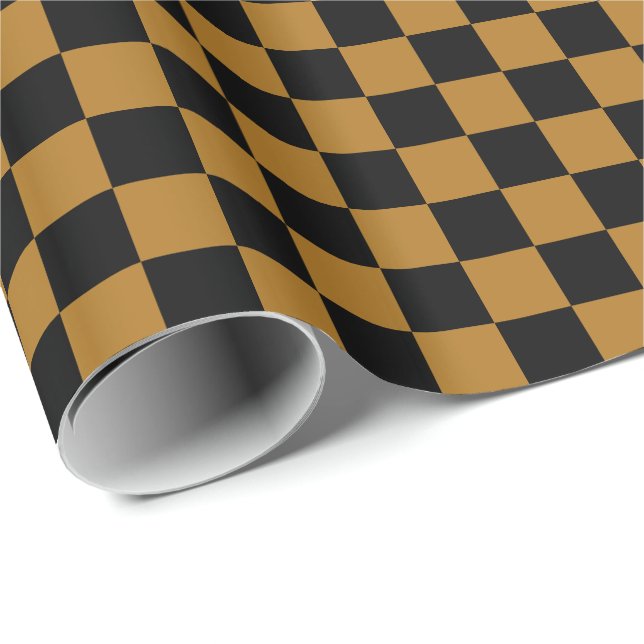 Matte Gold and Black Checkered Wrapping Paper (Roll Corner)