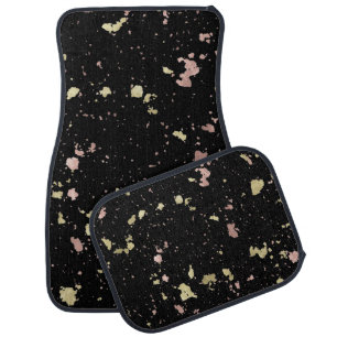 Matte Gold and Rose Gold Flakes Black Car Floor Mat