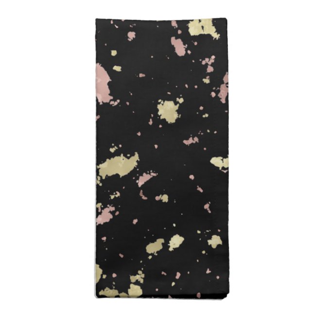 Matte Gold and Rose Gold Flakes Black Cloth Napkin (Folded)