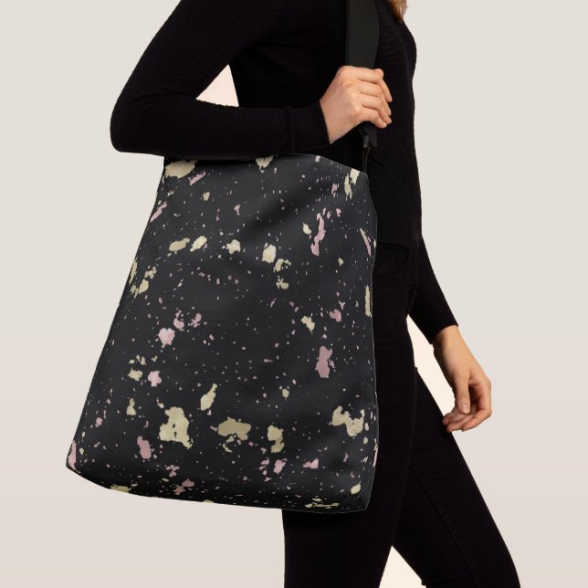 Matte Gold and Rose Gold Flakes Black Crossbody Bag (Close Up)