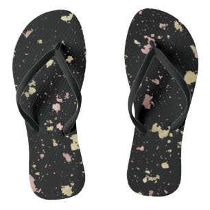 Matte Gold and Rose Gold Flakes Black Flip Flops