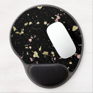 Matte Gold and Rose Gold Flakes Black Gel Mouse Pad