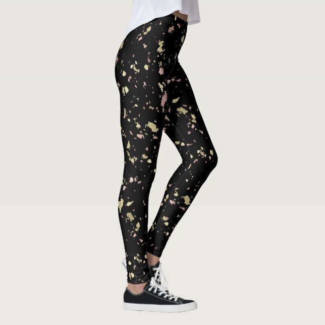 Matte Gold and Rose Gold Flakes Black Leggings (Right)
