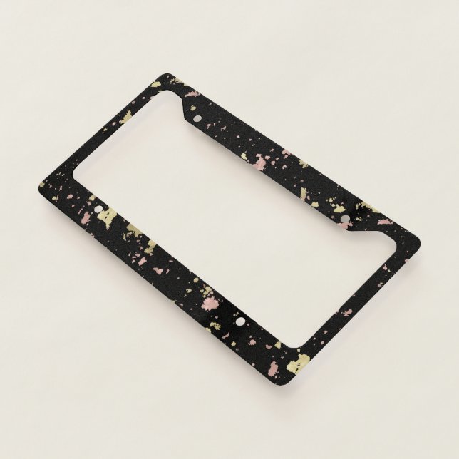 Matte Gold and Rose Gold Flakes Black License Plate Frame (3/4)