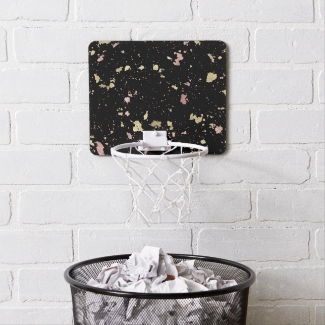 Matte Gold and Rose Gold Flakes Black Mini Basketball Hoop (In Situ)