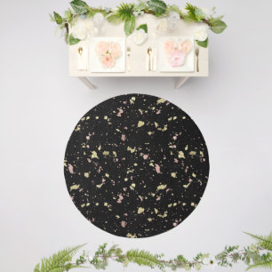 Matte Gold and Rose Gold Flakes Black Outdoor Rug