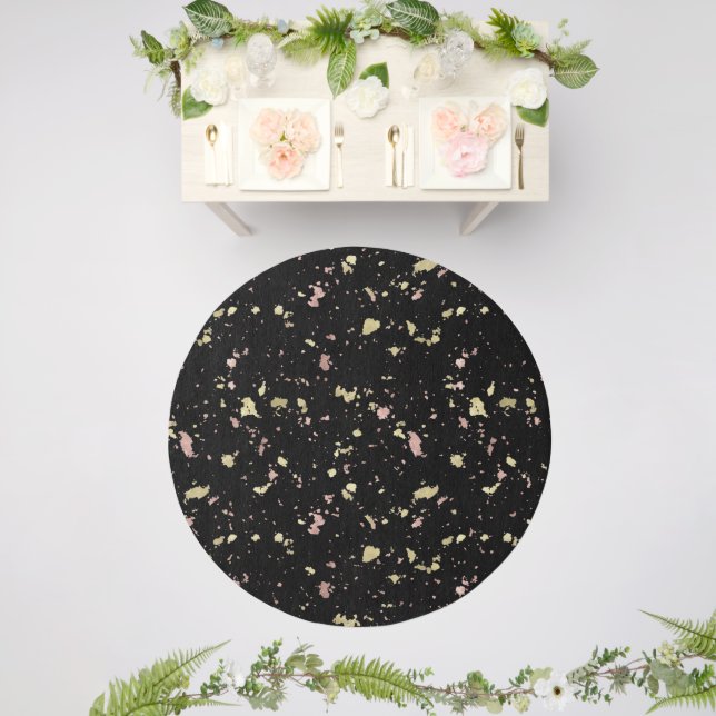 Matte Gold and Rose Gold Flakes Black Outdoor Rug (Insitu (Wedding 2))